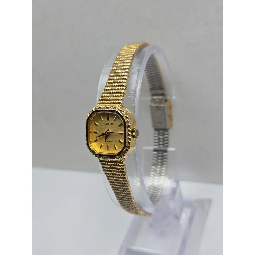 Vintage Helbros 25291 Womens Gold Tone Quartz Dress Watch Dainty New Battery